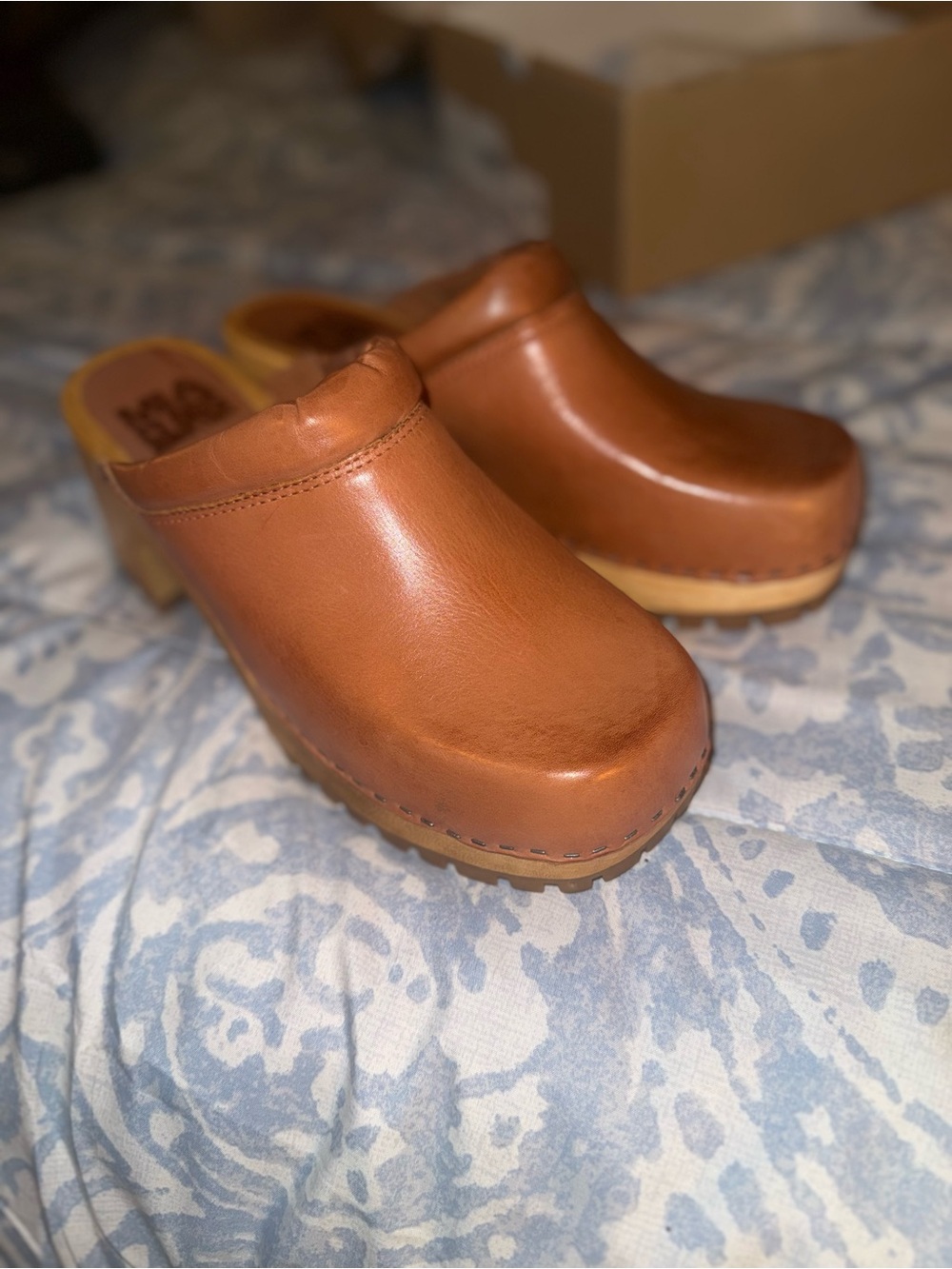 MIA Cognac Brown Leather Clog Mules